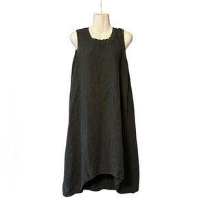 Suzy D London Lydia 100% Linen Sleeveless Lagenlook Dress Black Sz L